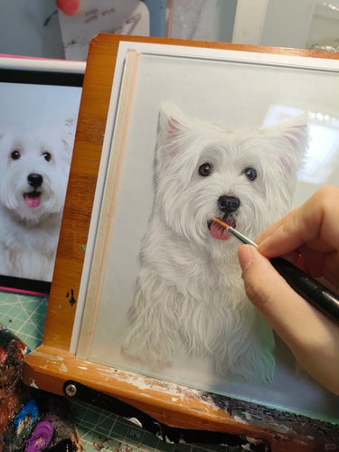 handpainted pet portrait on glass